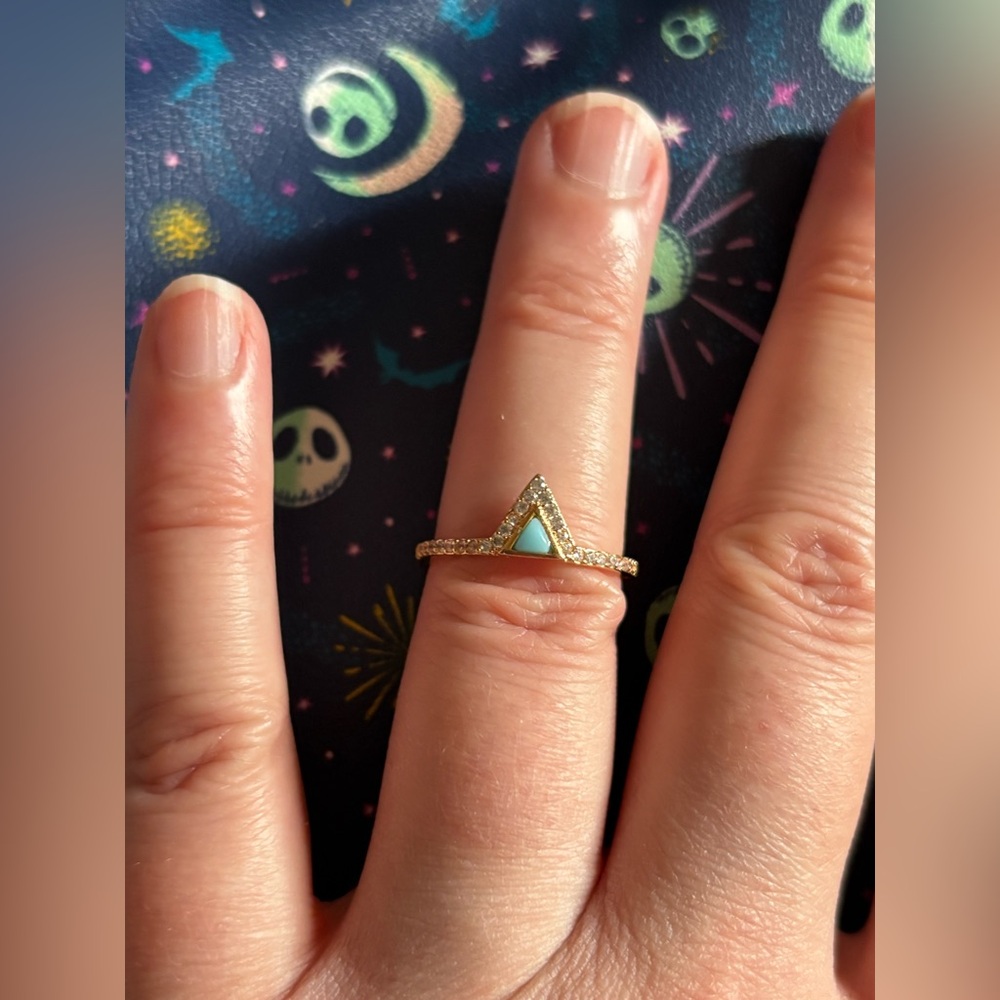 Charmed Aroma Plated 14k Champagne Gold Triangle Ring with Turquoise Accent Sz-6